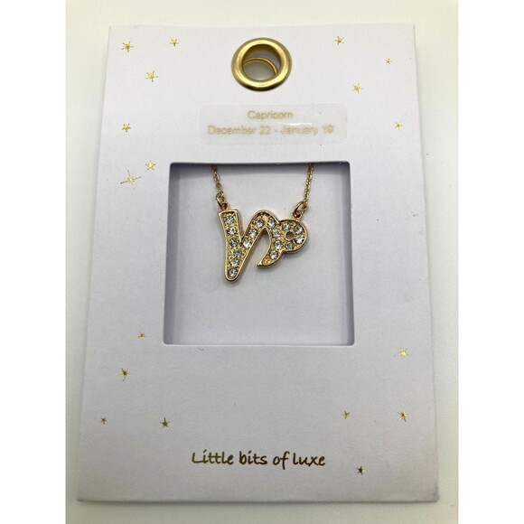 LITTLE BITS Of LUXE Zodiac CAPRICORN Sign Necklace Gold Tone Rhinestone - Picture 4 of 4